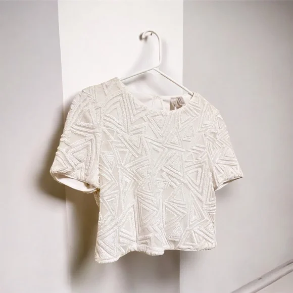 Forever 21 Ivory Geometric With Sequins Crop Top - Picture 2 of 7